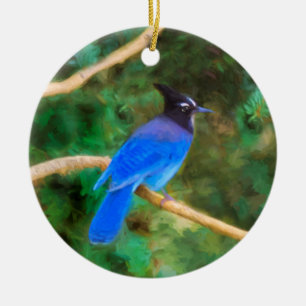 Steller's Jay Painting - Original Bird Art Ceramic Tree Decoration