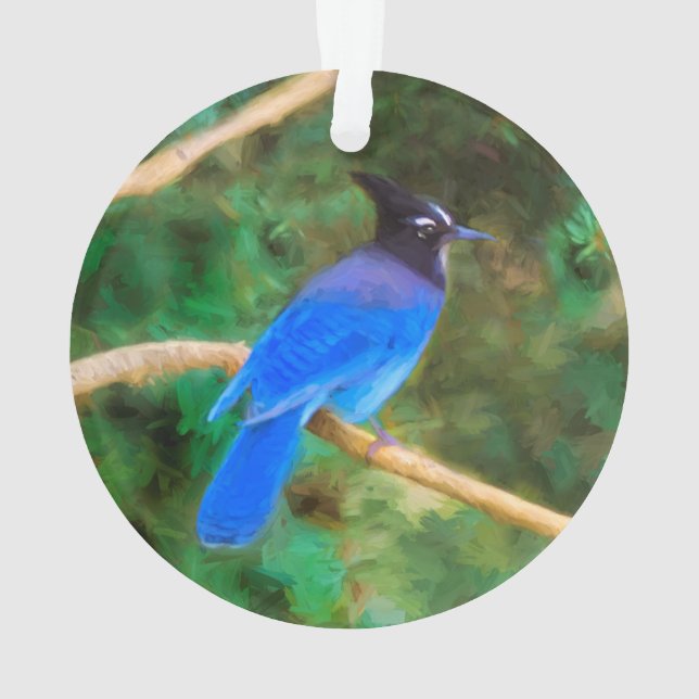 Steller's Jay Painting - Original Bird Art Ornament (Back)