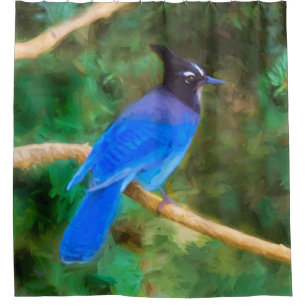 Steller's Jay Painting - Original Bird Art Shower Curtain