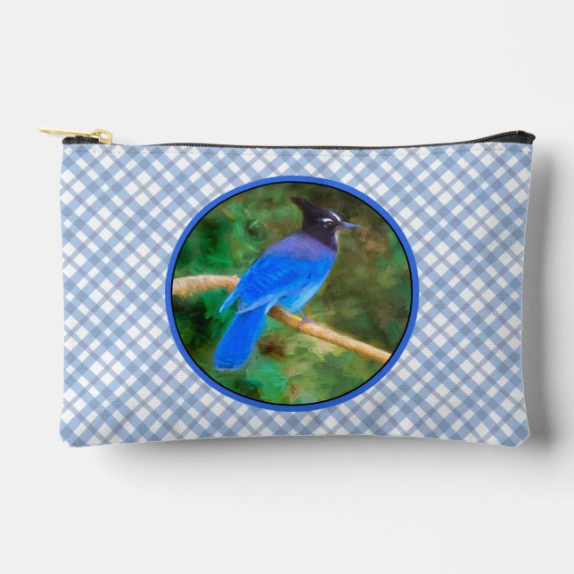 Steller's Jay Painting Original Wild Bird Art Accessory Pouch (Front)