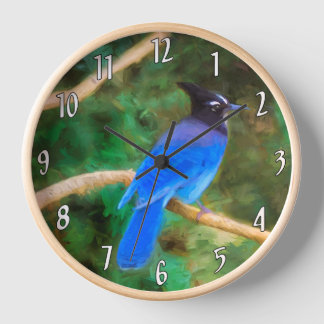 Steller's Jay Painting - Original Wild Bird Art Clock