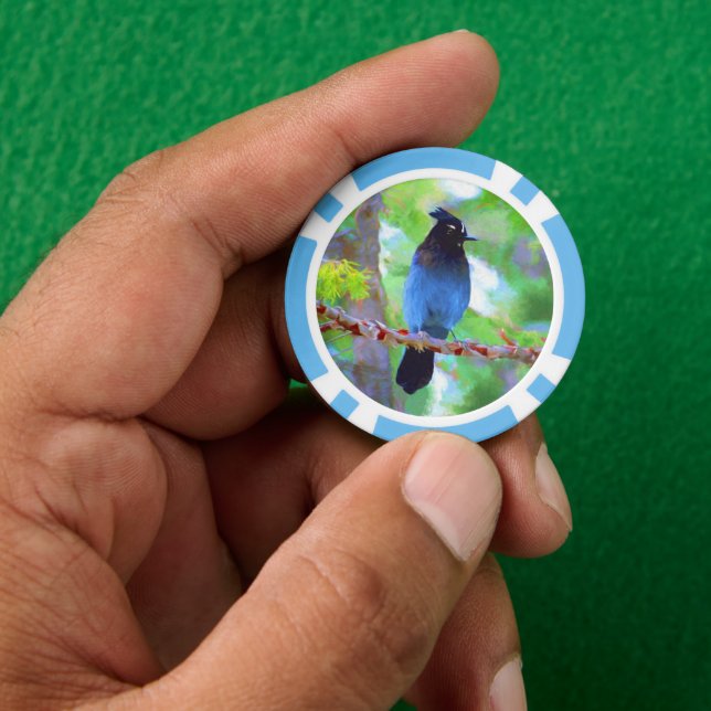 Steller's Jay Painting - Original Wild Bird Art Poker Chips (Hand)