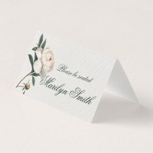 Stem of White Peony Wedding Name Place Card 