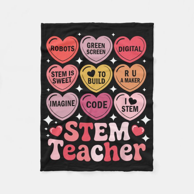 Stem Teacher Valentine's Day Science Technology Ma Fleece Blanket (Front)