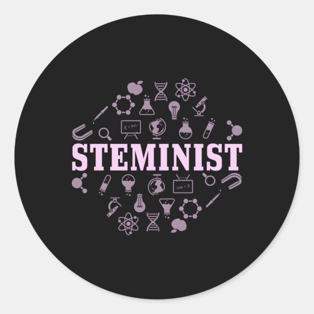 Steminist Female Scientist Steminist Pun Classic Round Sticker (Front)