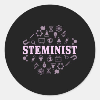 Steminist Female Scientist Steminist Pun Classic Round Sticker