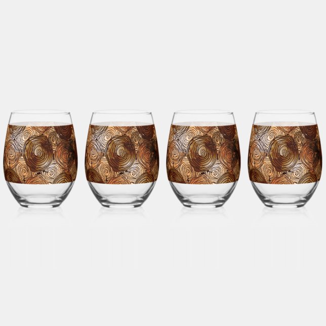 Stemless Wine Glass Tumber: Wood Abstract (Front)