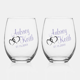 Stemless Wine Glasses with Bride and Groom name