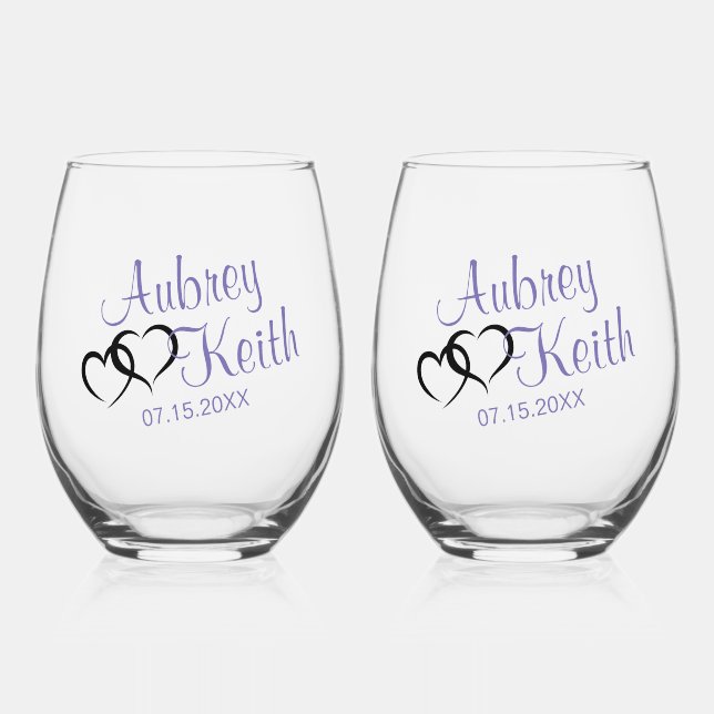 Stemless Wine Glasses with Bride and Groom name (Back)