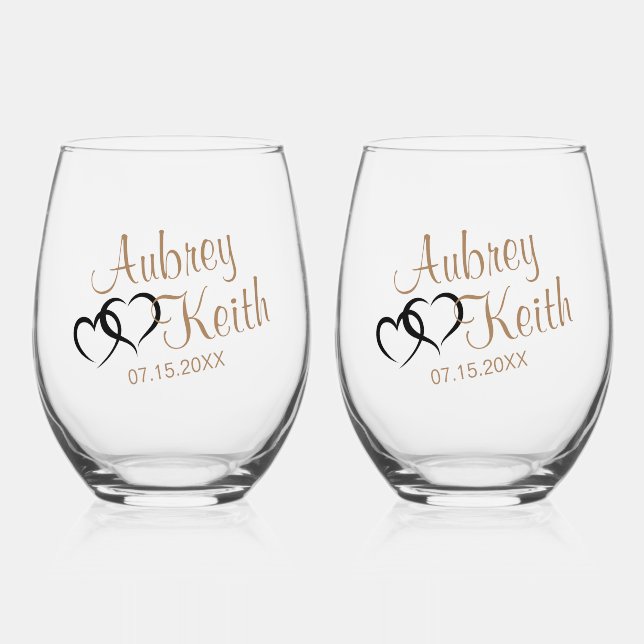 Stemless Wine Glasses with Bride and Groom name (Back)