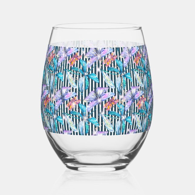 Stemless Wineglass with Colourful Butterflies Stemless Wine Glass (Front)