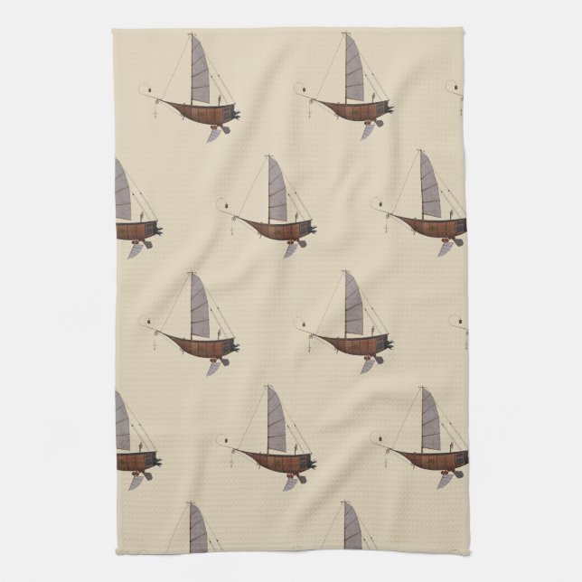Stempunk Airship Tea Towel (Vertical)