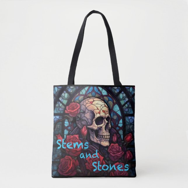 Stems and Stones Skull and Roses Tote Bag (Front)