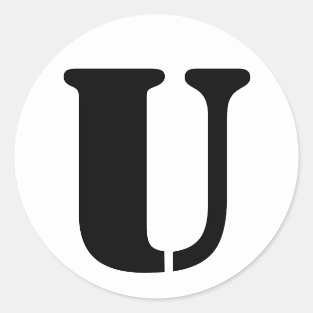 Stencil Alphabet by Janz Letter U White Classic Round Sticker (Front)