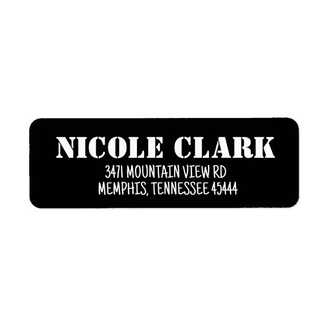 STENCIL BLACK TRENDY RETURN ADDRESS LABELS (Front)