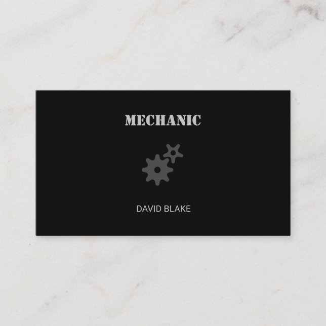 Stencil mechanic gear black business card (Front)