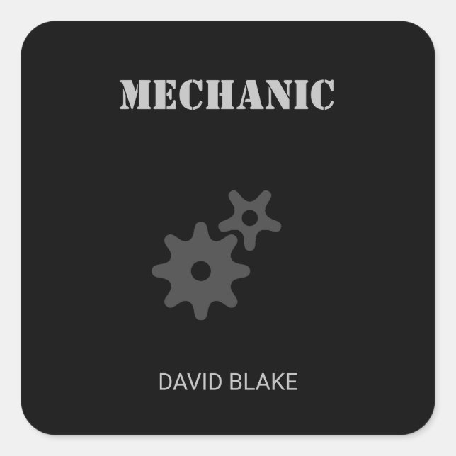 Stencil mechanic gear black square sticker (Front)