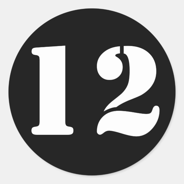 Stencil Numbers by Janz Number 12 Twelve Black Classic Round Sticker (Front)