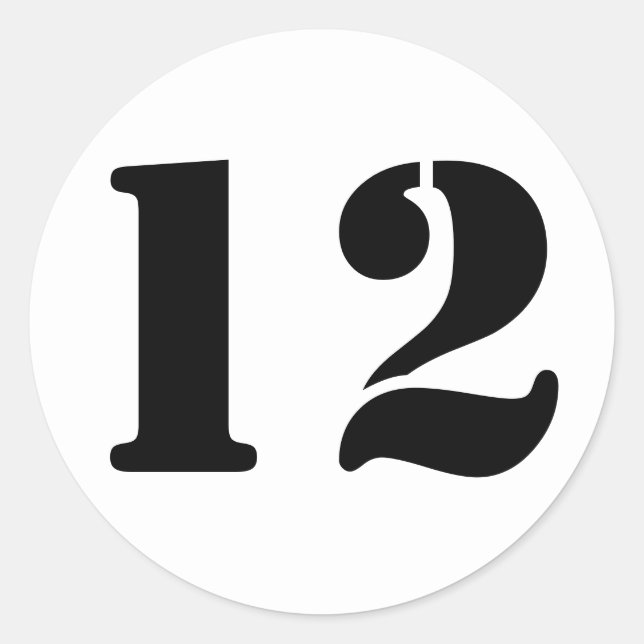 Stencil Numbers by Janz Number 12 Twelve White Classic Round Sticker (Front)