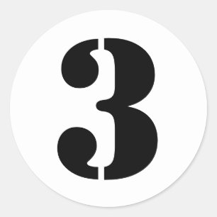 Stencil Numbers by Janz Number 3 Three White Classic Round Sticker