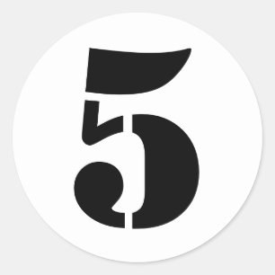 Stencil Numbers by Janz Number 5 Five White Classic Round Sticker