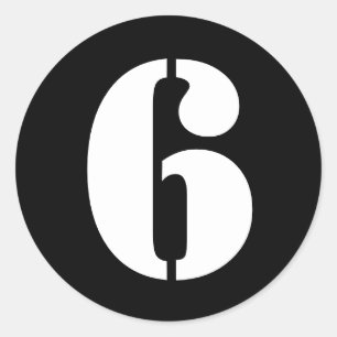 Stencil Numbers by Janz Number 6 Six Black Classic Round Sticker