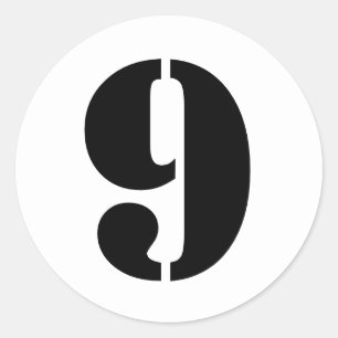 Stencil Numbers by Janz Number 9 Nine White Classic Round Sticker