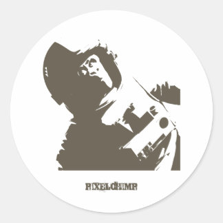 Stencil Space Chimp Classic Round Sticker