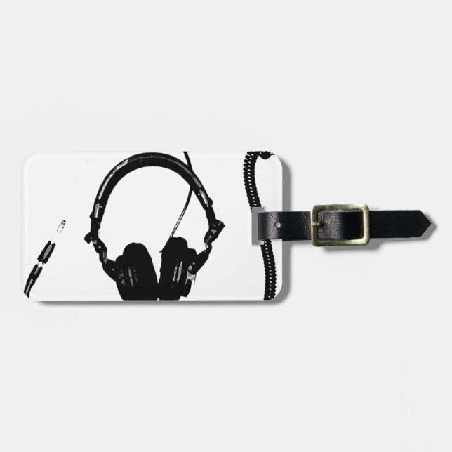 Stencil Style DJ Headphones Luggage Tag (Front Horizontal)