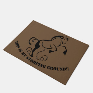 Stenciled Black Horse Rearing with Dust Swirls Doormat