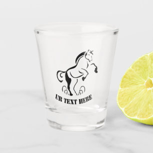 Stenciled Black Horse Rearing with Dust Swirls Shot Glass