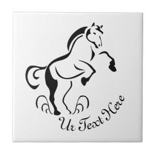 Stenciled Black Horse Rearing with Dust Swirls Tile