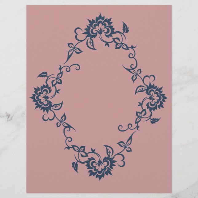 Stenciled Flower Design Plum Blue Scrapbook Paper (Front)