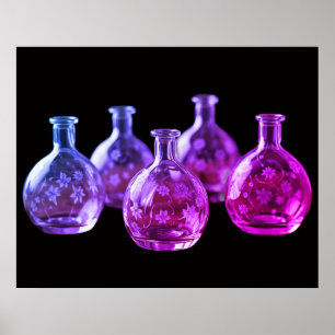 Stenciled Glass Bottles Black Background Wall Poster