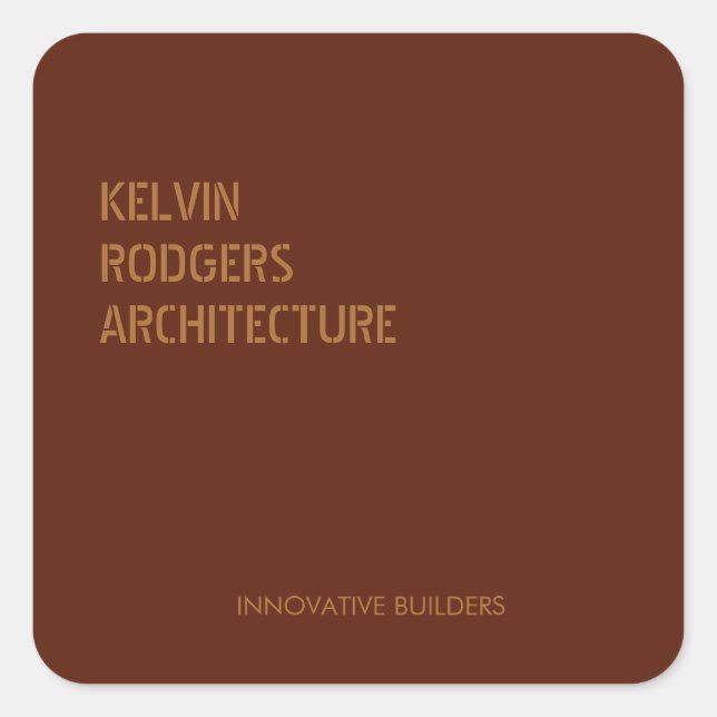 Stenciled gold print brown square sticker (Front)