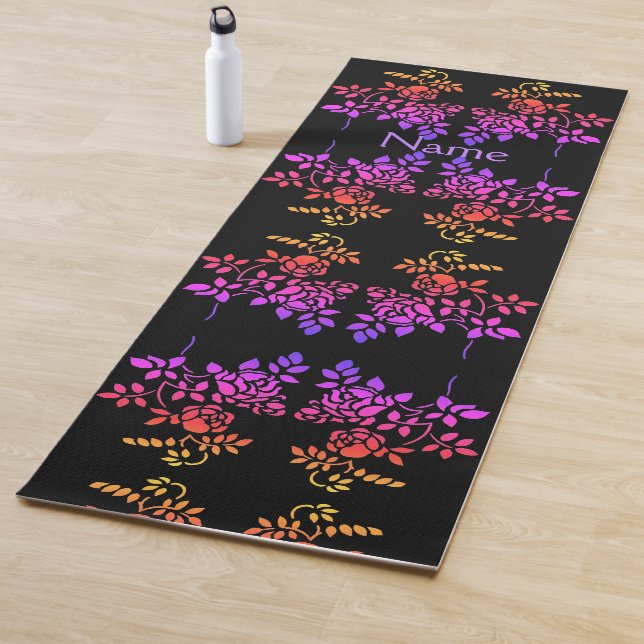 Stenciled Rose Flower Abstract Colours Personalise Yoga Mat (In Situ)
