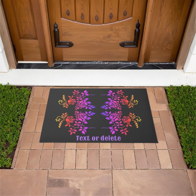 Stenciled Rose Flowers Abstract Colour Personalise Doormat (Outdoor)