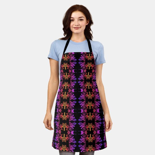 Stenciled Rose Flowers Abstract Colours     Apron (Worn)