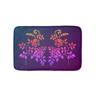 Stenciled Rose Flowers Abstract Colours Bath Mat