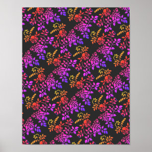 Stenciled Rose Flowers Abstract Colours Design    Poster
