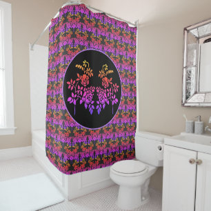 Stenciled Rose Flowers Abstract Colours Design   Shower Curtain