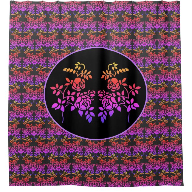 Stenciled Rose Flowers Abstract Colours Design   Shower Curtain (Front)