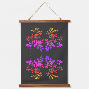Stenciled Rose Flowers Abstract Colours Hanging Tapestry