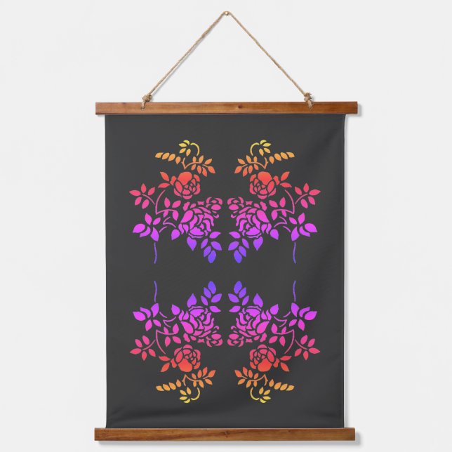 Stenciled Rose Flowers Abstract Colours Hanging Tapestry (Front)