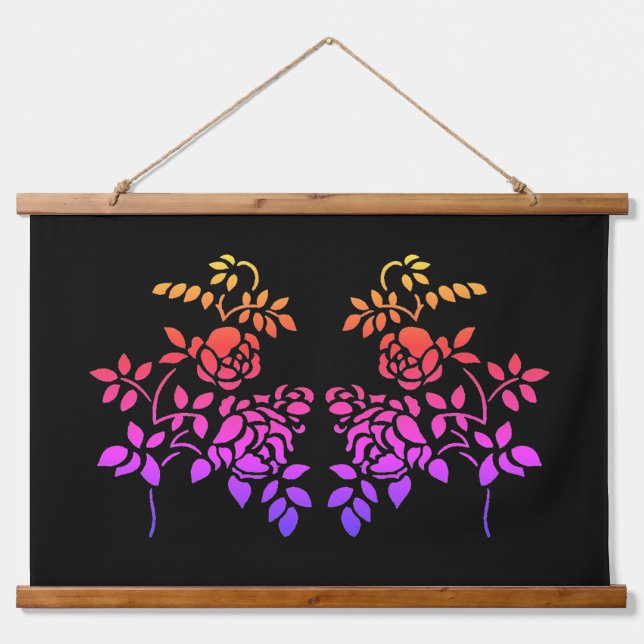 Stenciled Rose Flowers Abstract Colours Hanging Tapestry (Front)