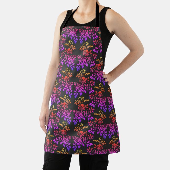 Stenciled Rose Flowers Abstract Colours Pattern   Apron (Insitu)