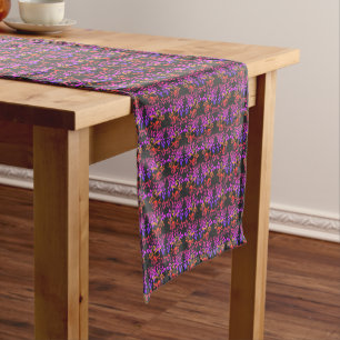 Stenciled Rose Flowers Abstract Colours Pattern Short Table Runner