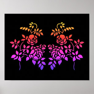Stenciled Rose Flowers Abstract Colours Poster