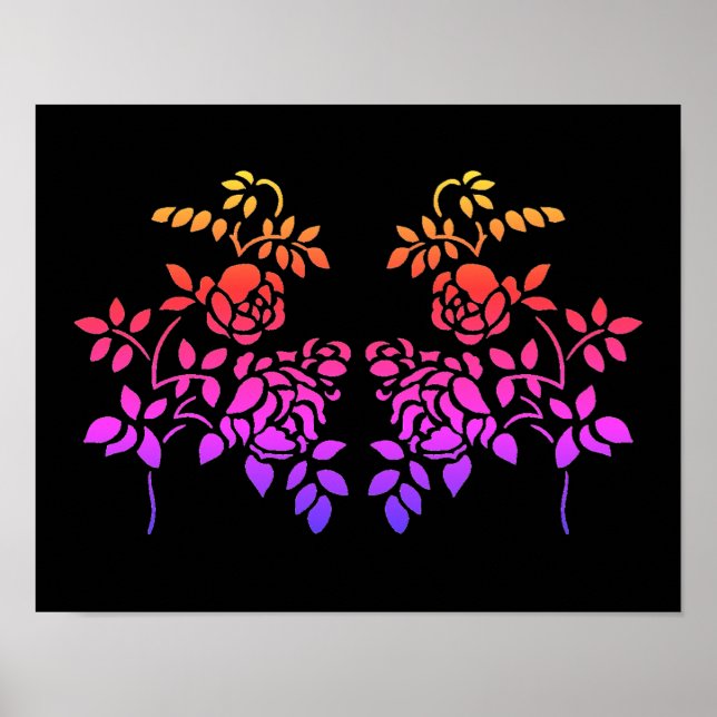 Stenciled Rose Flowers Abstract Colours Poster (Front)