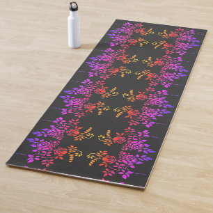Stenciled Rose Flowers Abstract Colours Yoga Mat